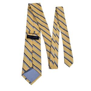 TOMMY HILFIGER Striped‎ Silk Neck Tie REPP Designer Yellow Blue Men's Formal